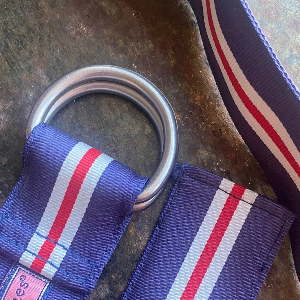 Vineyard Vines Kids D-Ring Woven Ribbon Navy Blue Belt with Red Stripe Unisex XL